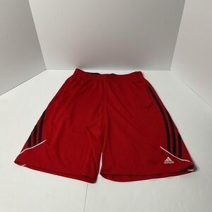 Adidas Climalite Athletic Shorts Mens XL Red Black 3 Stripe Training Gym Soccer